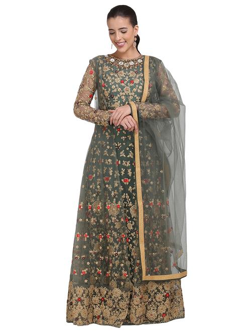 embroidered anarkali semi-stitched suit - 17327388 - Very Small Image - 1