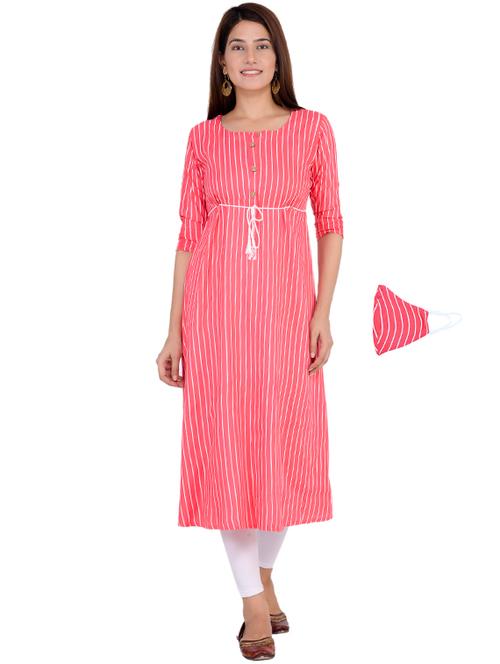 striped a-line kurta with face mask - 17332814 - Very Small Image - 1