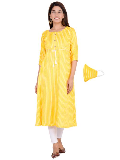 striped a-line kurta with face mask - 17332816 - Very Small Image - 1