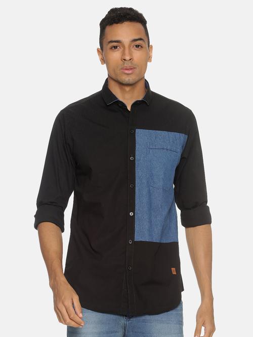 black color block casual shirt - 17333011 - Very Small Image - 1