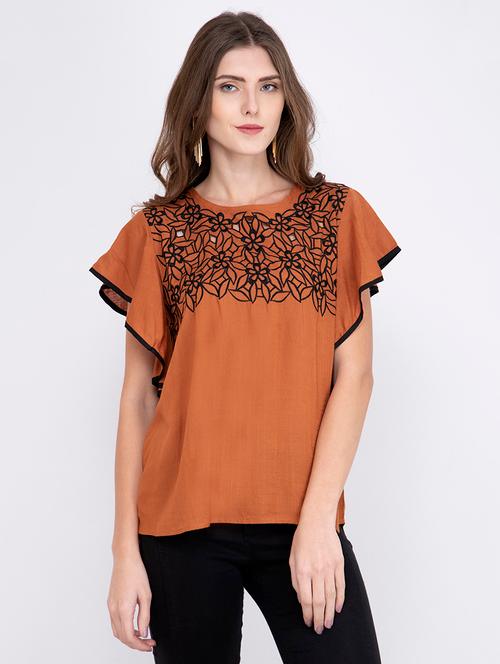 embroidered detail a line top - 17333404 - Very Small Image - 1