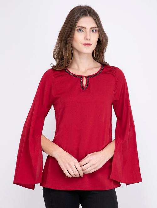 embellished key hole neck top - 17333414 - Very Small Image - 1