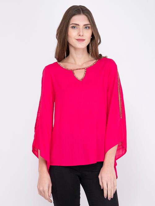 embellished detail slit sleeved top - 17333480 - Very Small Image - 1
