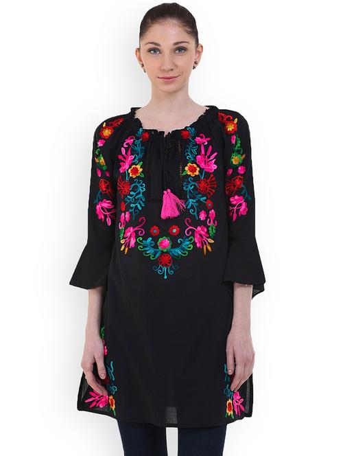 tie up neck embroidered tunic - 17333501 - Very Small Image - 1