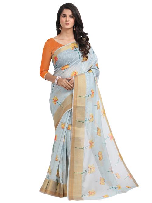 floral chanderi saree with blouse - 17333926 - Very Small Image - 1