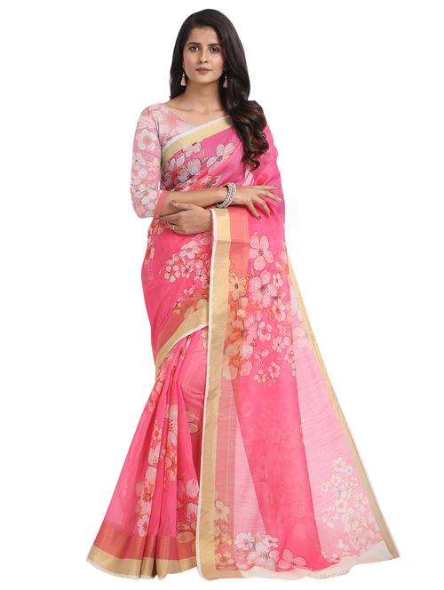 floral chanderi saree with blouse - 17333942 - Very Small Image - 1