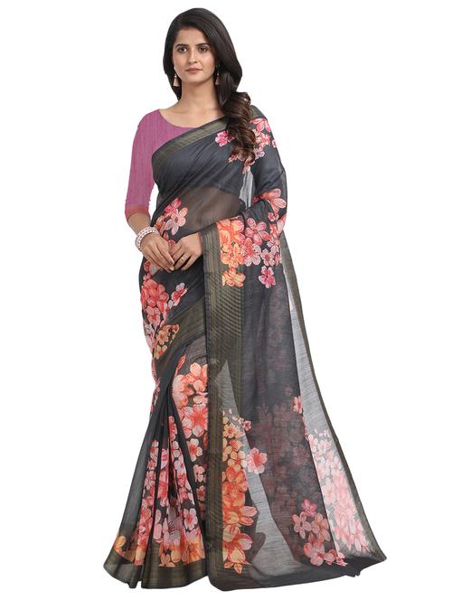 floral chanderi saree with blouse - 17333943 - Very Small Image - 1
