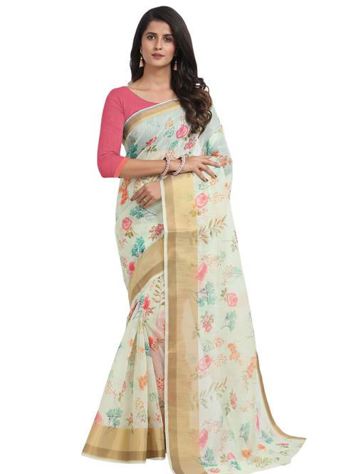 floral chanderi saree with blouse - 17333946 - Very Small Image - 1