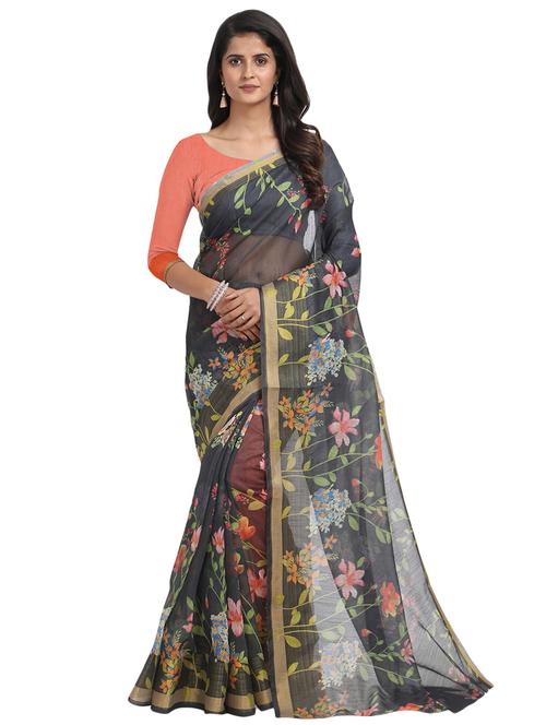 floral chanderi saree with blouse - 17333951 - Very Small Image - 1