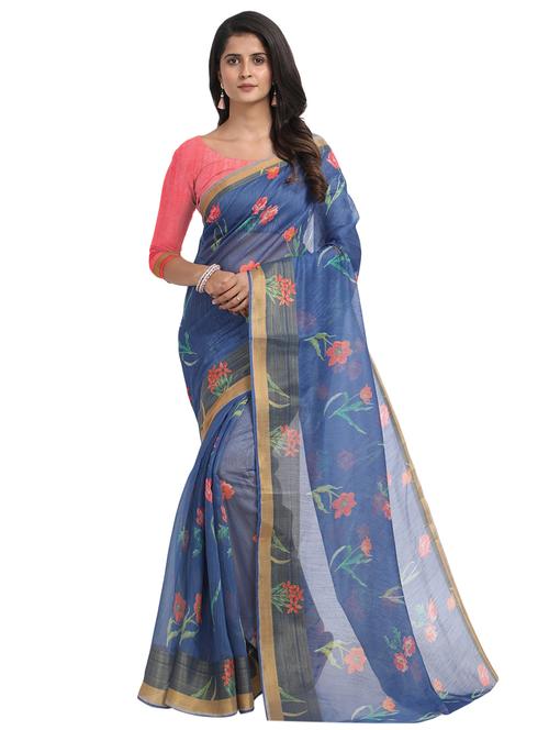 floral chanderi saree with blouse - 17333952 - Very Small Image - 1