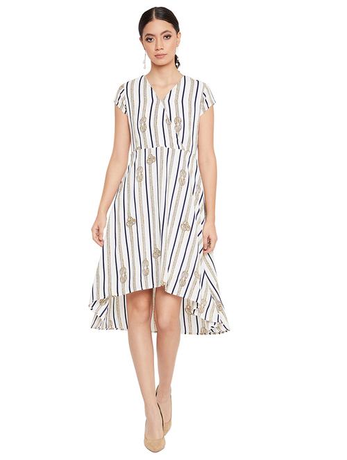 v-neck striped fit & flare dress - 17334036 - Very Small Image - 1