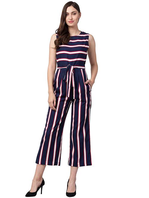 tie front striped jumpsuit - 17335801 - Very Small Image - 1