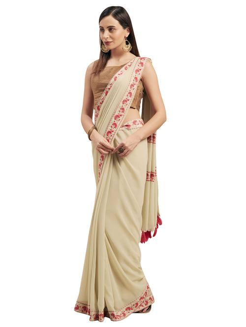pastel embroidered saree with blouse - 17336493 - Very Small Image - 1
