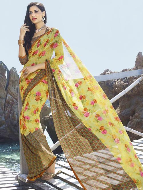 floral printed saree with blouse - 17336502 - Very Small Image - 1