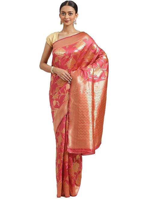 floral woven saree with blouse - 17336508 - Very Small Image - 1