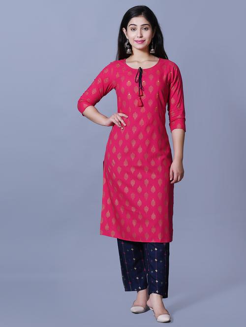 magenta kurta pant set - 17336564 - Very Small Image - 1