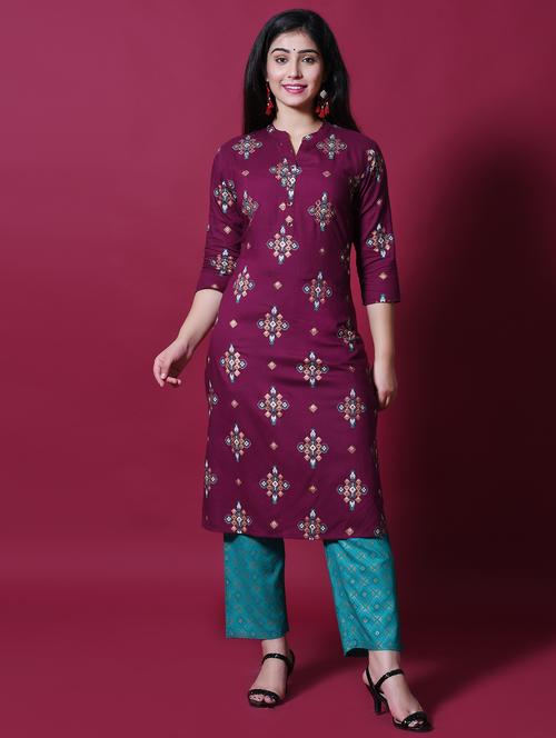 magenta rayon kurta pant set - 17336572 - Very Small Image - 1