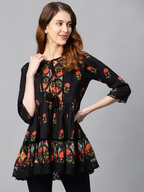women's peplum tie-up neck top - 17337006 - Very Small Image - 1