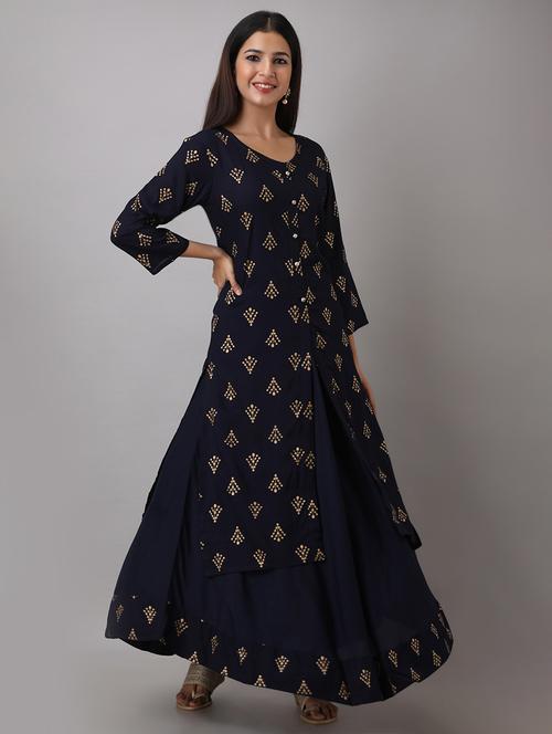 gold print kurta skirt set - 17337038 - Very Small Image - 1