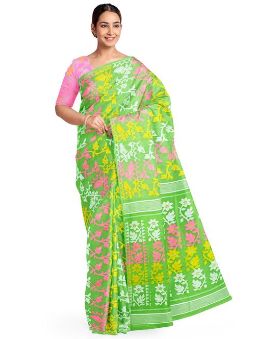 women green self design jamdani saree - 17337100 - Very Small Image - 1