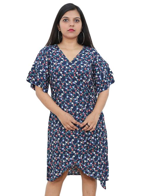 v-neck floral asymmetric dress - 17337589 - Very Small Image - 1