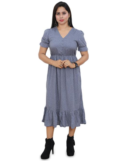 gathered hem printed flared dress - 17337595 - Very Small Image - 1