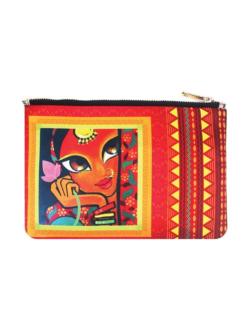 red colored satin quirky pouch - 17337630 - Very Small Image - 1