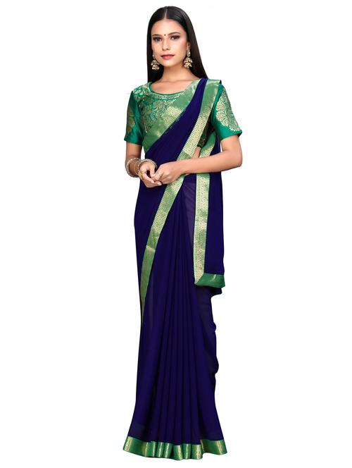 solid bordered saree with blouse - 17337642 - Very Small Image - 1