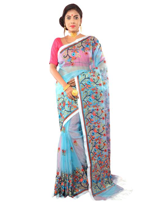 floral embroidered handloom saree - 17338435 - Very Small Image - 1