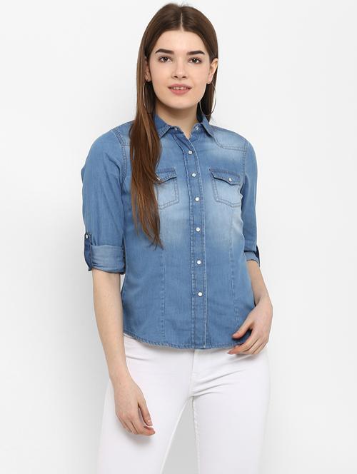 stone washed denim shirt - 17338465 - Very Small Image - 1