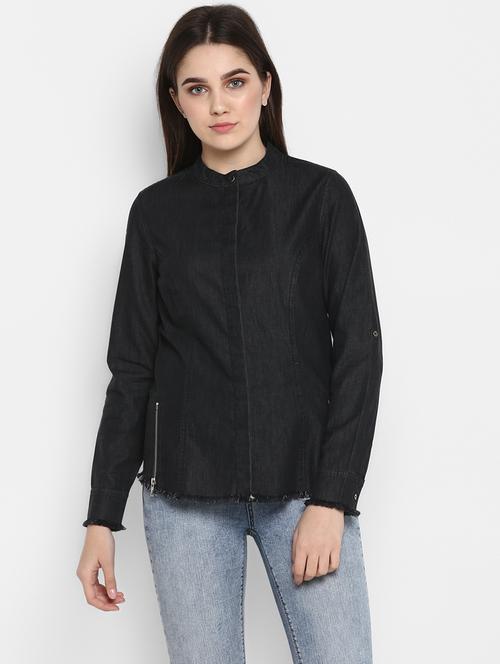 concealed placket frayed hem shirt - 17338466 - Very Small Image - 1