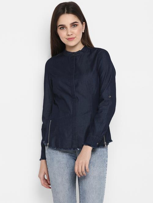 concealed placket frayed hem shirt - 17338467 - Very Small Image - 1