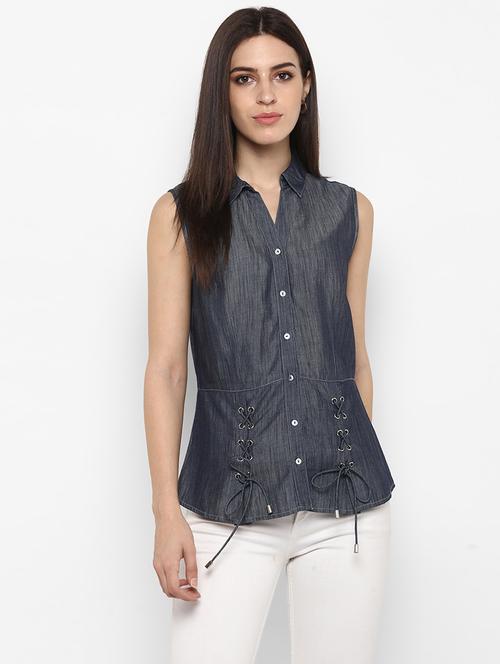 lace up detail denim shirt - 17338471 - Very Small Image - 1