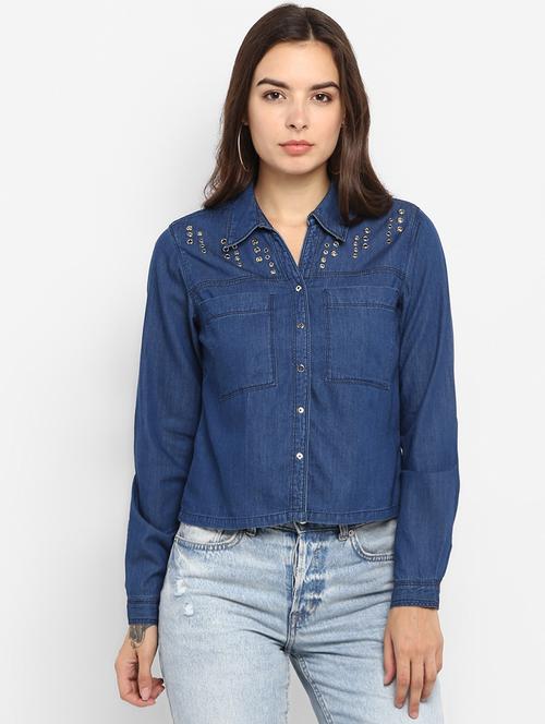 eyelet detail denim shirt - 17338473 - Very Small Image - 1