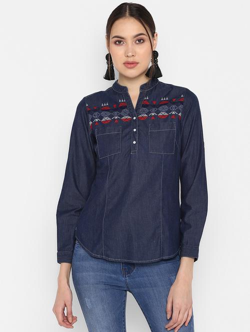 embroidered detail denim shirt - 17338474 - Very Small Image - 1