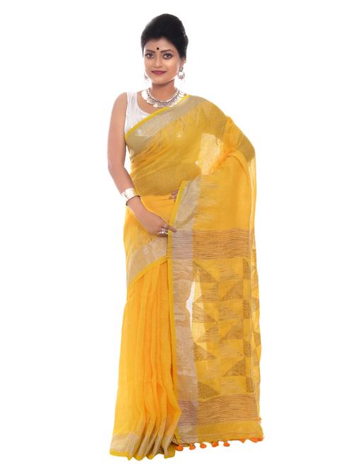 solid bordered handloom saree with blouse - 17338489 - Very Small Image - 1