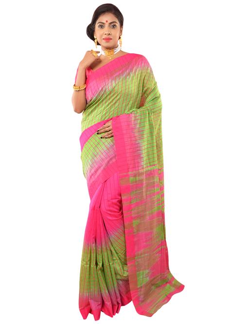 checkered handloom saree - 17338521 - Very Small Image - 1