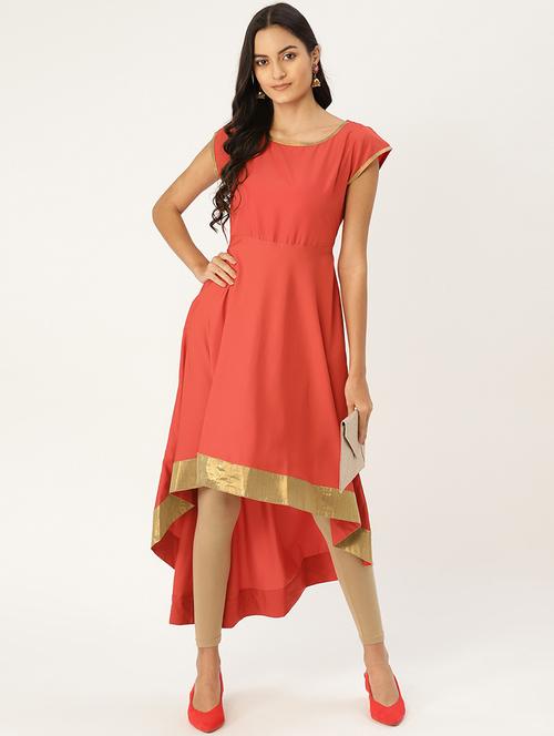 plain border high-low kurta - 17338814 - Very Small Image - 1
