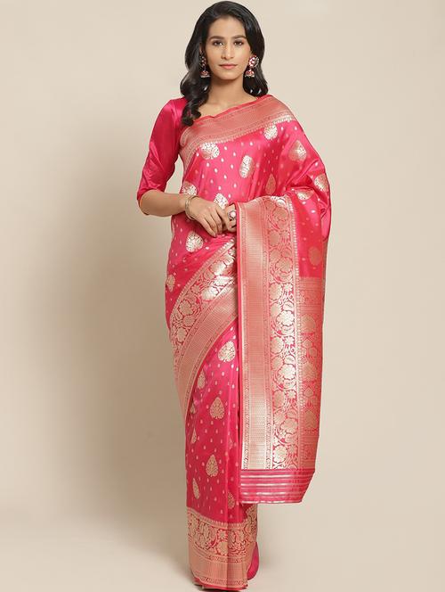 ethnic motifs banarasi saree with blouse - 17338898 - Very Small Image - 1