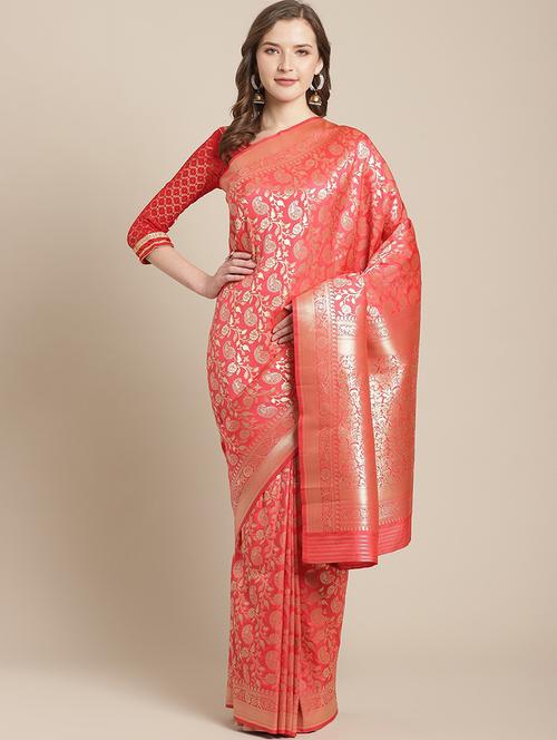 floral banarasi saree with blouse - 17338900 - Very Small Image - 1