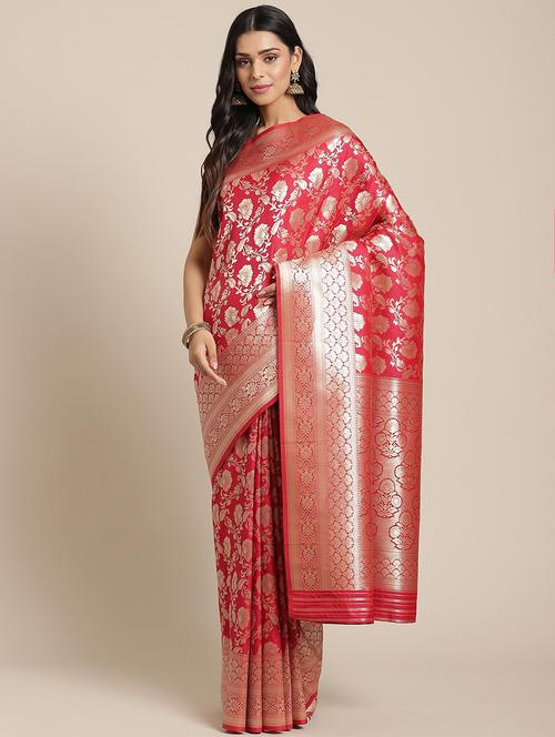 floral banarasi saree with blouse - 17338901 - Very Small Image - 1