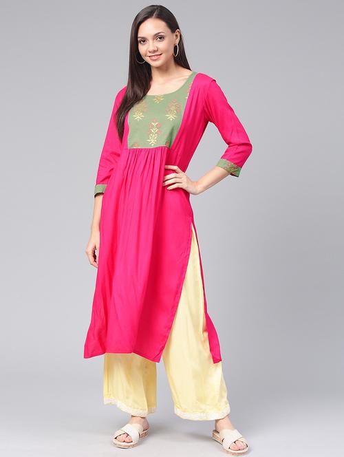 contrast yoke straight kurta - 17338952 - Very Small Image - 1