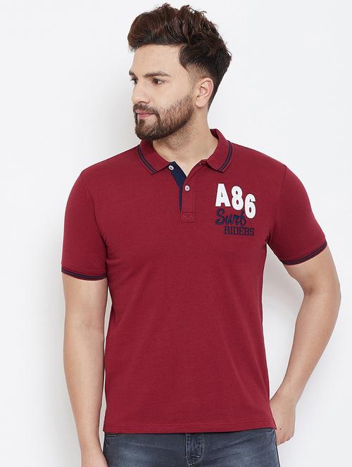 maroon solid polo t-shirt - 17339889 - Very Small Image - 1