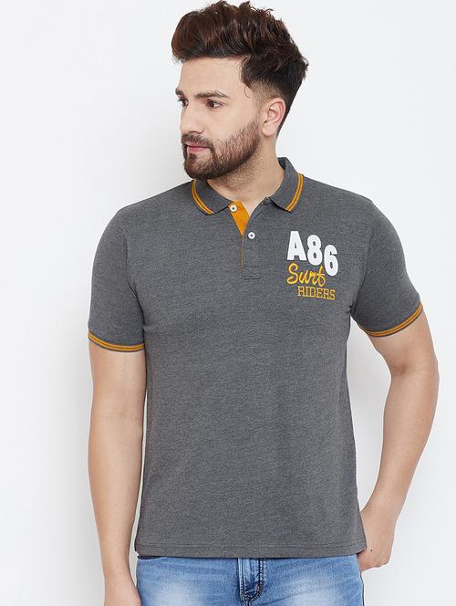 grey solid polo t-shirt - 17339890 - Very Small Image - 1