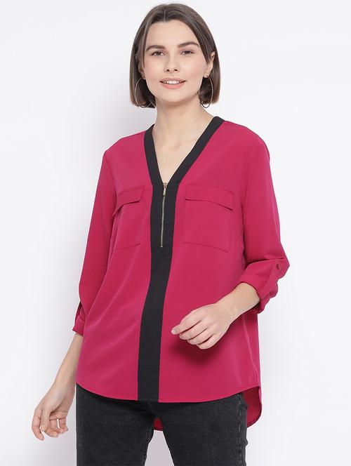 zipper detail color block shirt - 17341748 - Very Small Image - 1