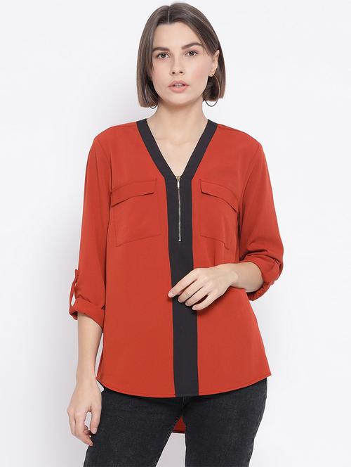 zipper detail color block top - 17341749 - Very Small Image - 1