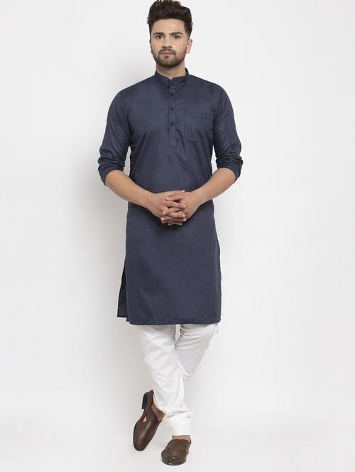 navy blue solid kurta pyjama set - 17341816 - Very Small Image - 1