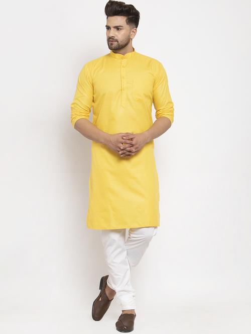 yellow solid kurta pyjama set - 17341828 - Very Small Image - 1