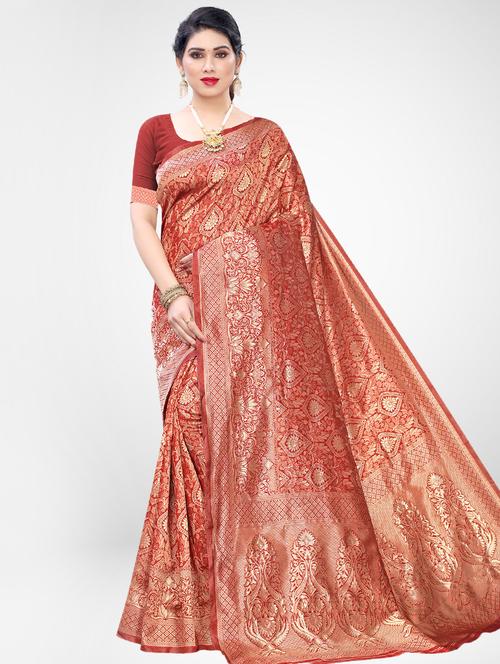 floral banarasi saree with blouse - 17342274 - Very Small Image - 1