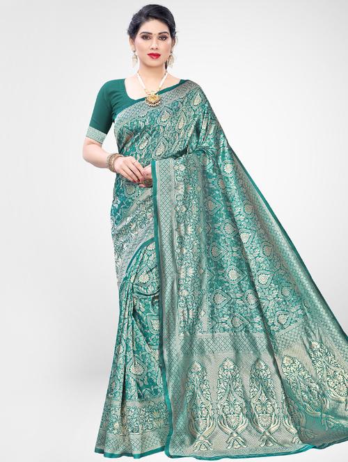 floral banarasi saree with blouse - 17342276 - Very Small Image - 1